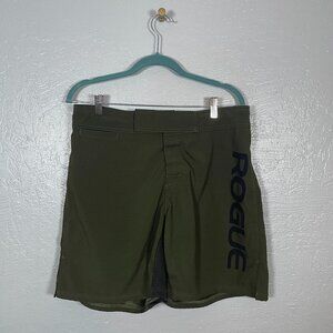 Rogue Fitness Men 32 Green Black CrossFit Shorts Hook Loop Closure Lifting